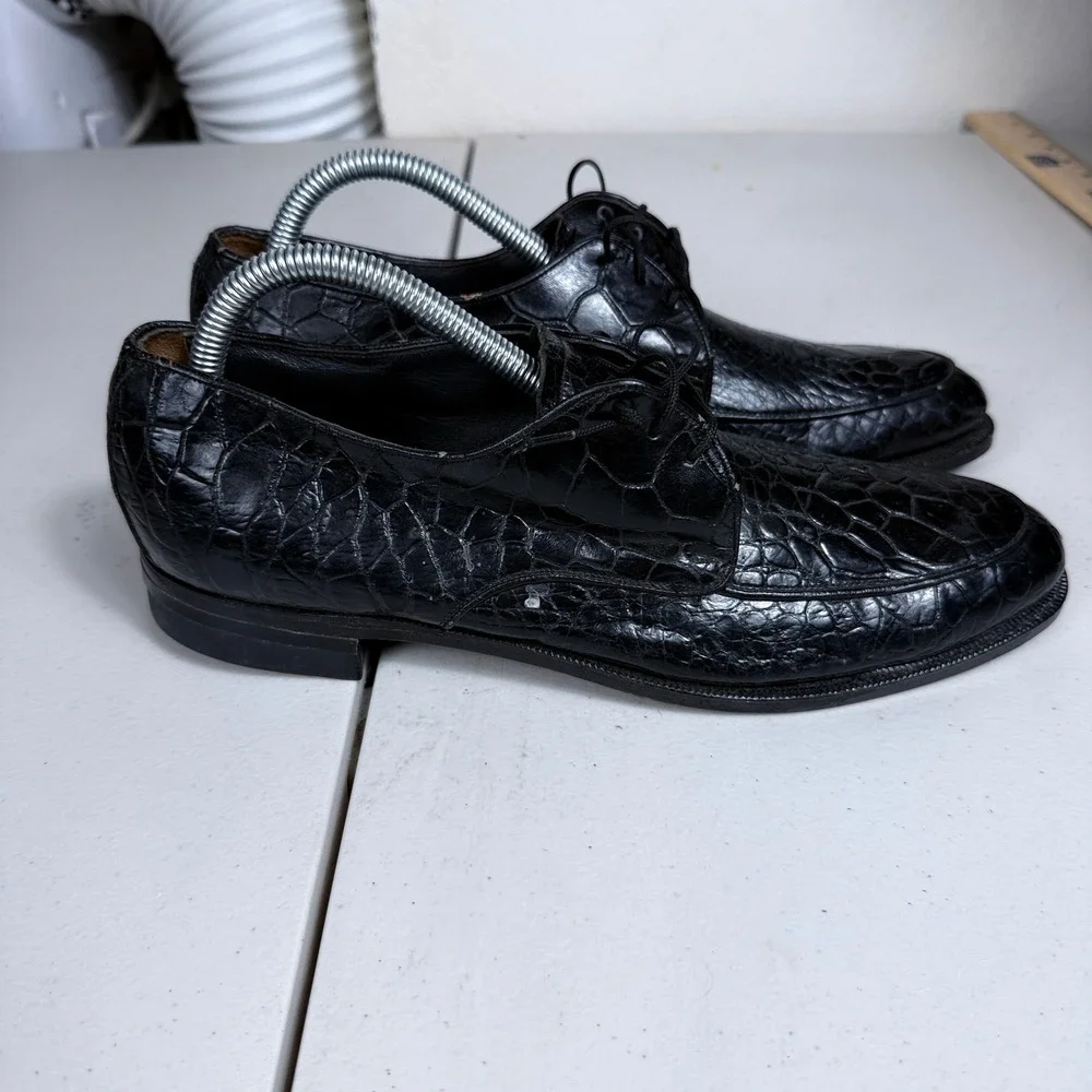 G.B.H. Field Derby Shoes Mens 8.5 Black Genuine Reptile Leather Exotic Oxfords